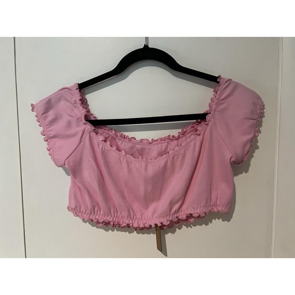 NWT Skims Pointelle Crop Top Bubblegum Pink Logo All Over Print Size 3x - Picture 5 of 7